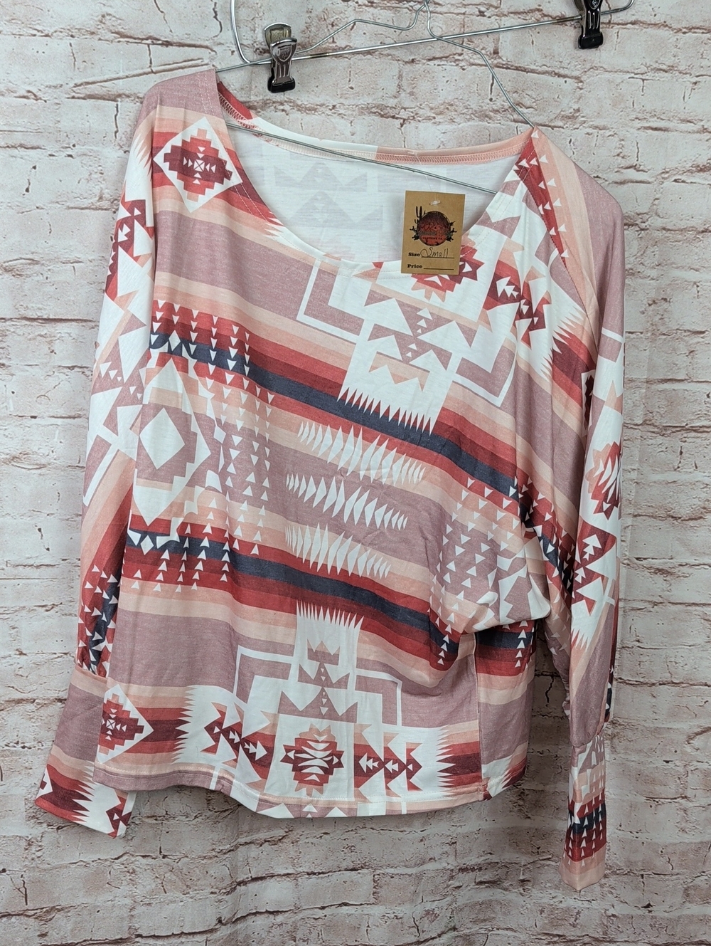 Boutique Boho Aztec Print Long Sleeve Top Small New Nwt